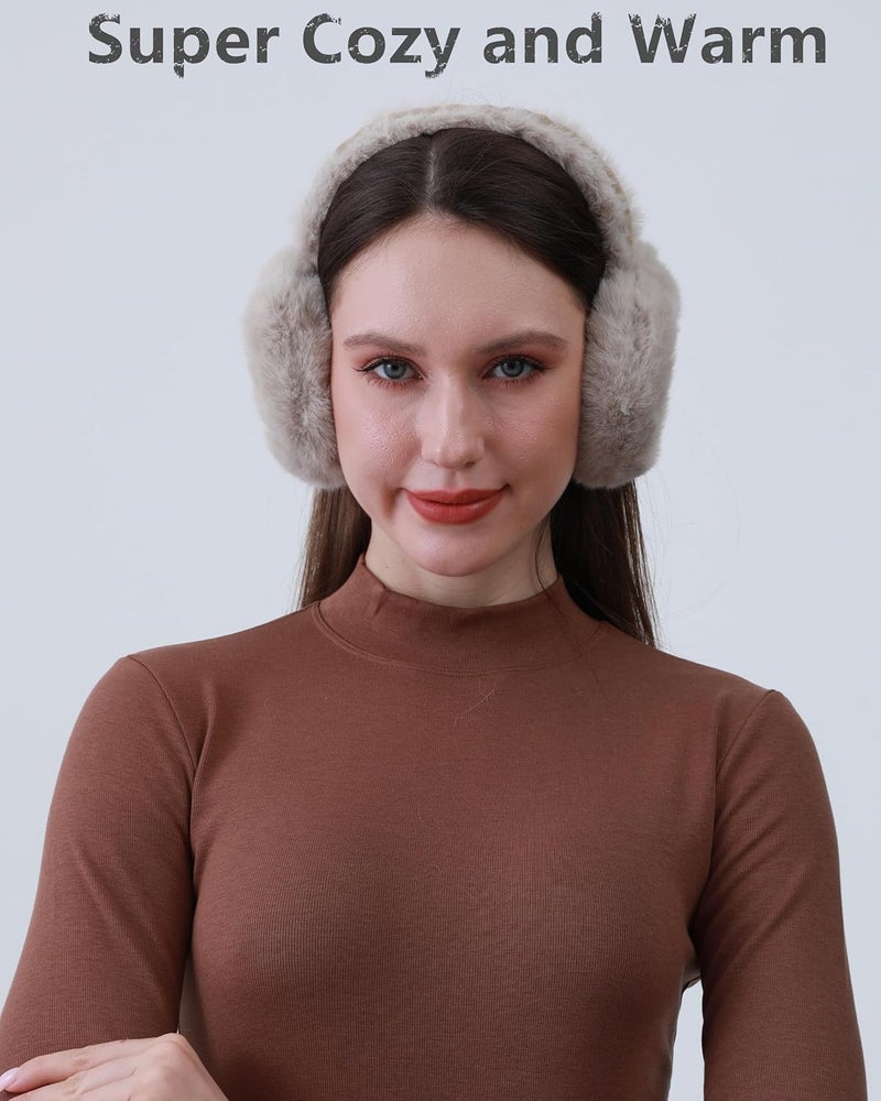 Eyegla Winter Ear Muffs Women Adjustable Fuzzy Earmuffs Faux Fur Ear Warmers Foldable Ear Covers for Cold Weather - Image 4